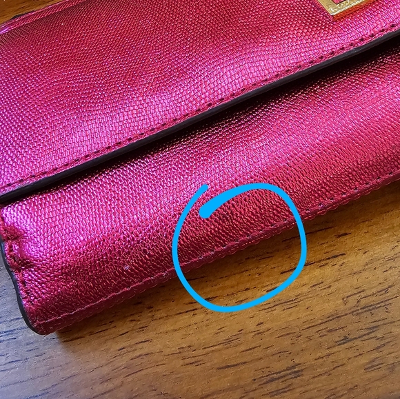 Lodis Metallic Hot Pink Leather Clutch Wallet Minor Callouts See Pics - Picture 16 of 16